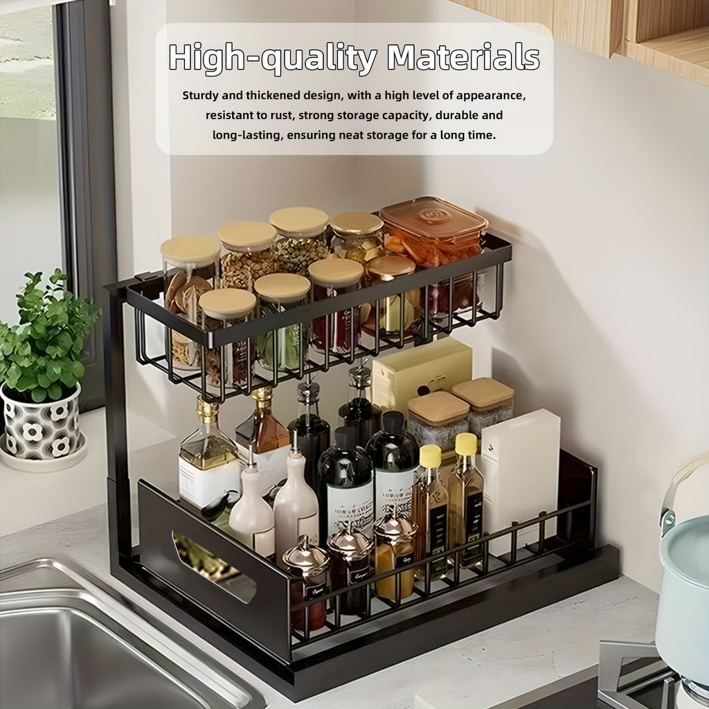 Kitchen Essential – 1/2pcs 2-story kitchen sink storage containers，push-pull cabinet organizer, kitchen and bathroom organizers and storage, study, tabletop, metal sliding drawers, practical