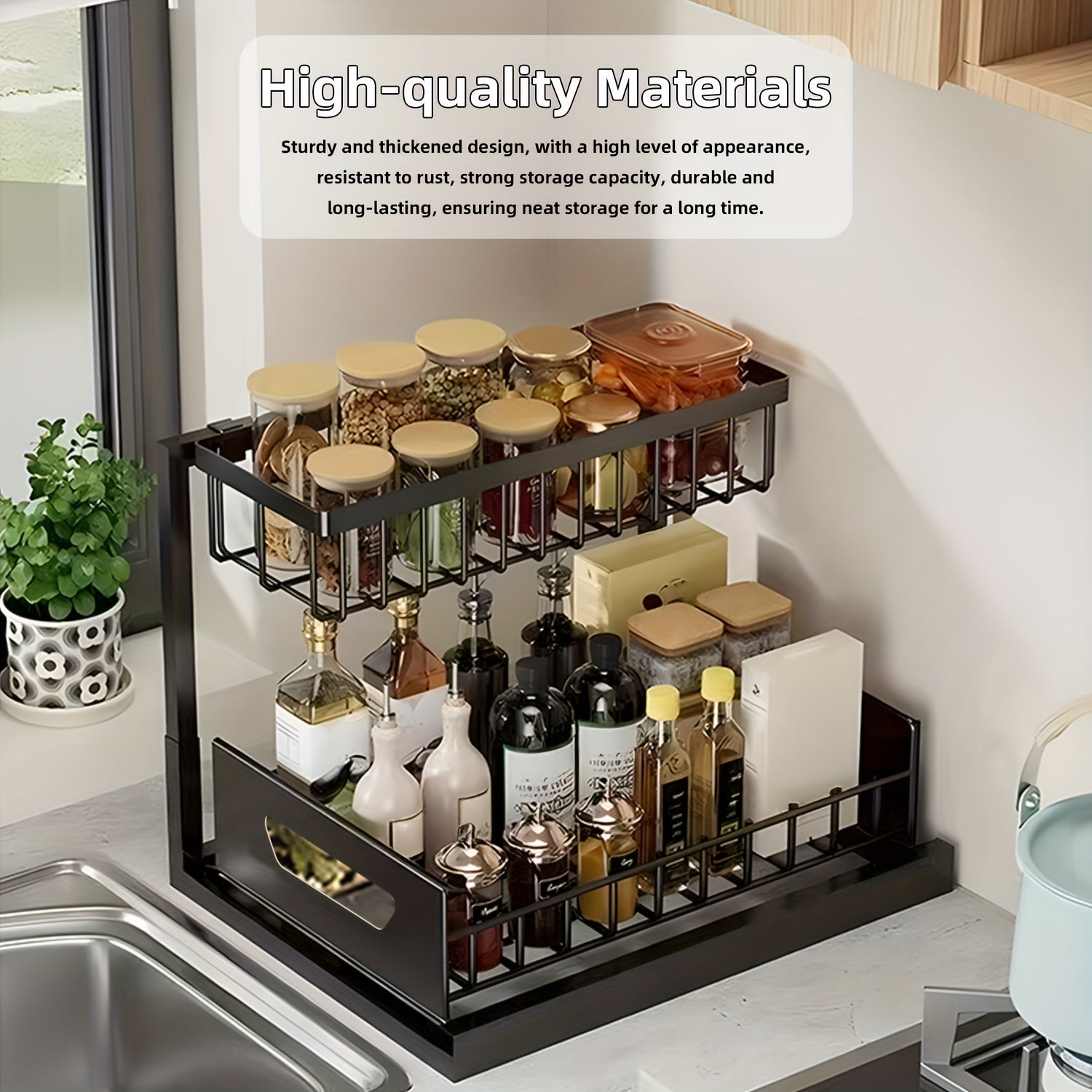 Kitchen Essential – 1/2pcs 2-story kitchen sink storage containers，push-pull cabinet organizer, kitchen and bathroom organizers and storage, study, tabletop, metal sliding drawers, practical