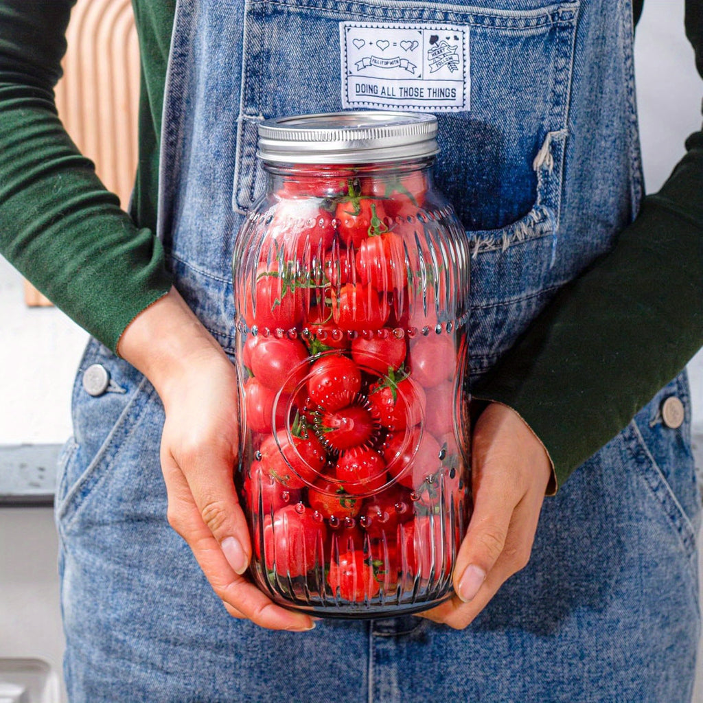 Space-Saving 64oz Mason Jar Set – clear reusable pantry storage, Amzcku 64oz Vintage Mason Jars with Lids Wide Mouth 2 Quart Canning Jar Half, designed for American homes, daily convenience and practical gifting