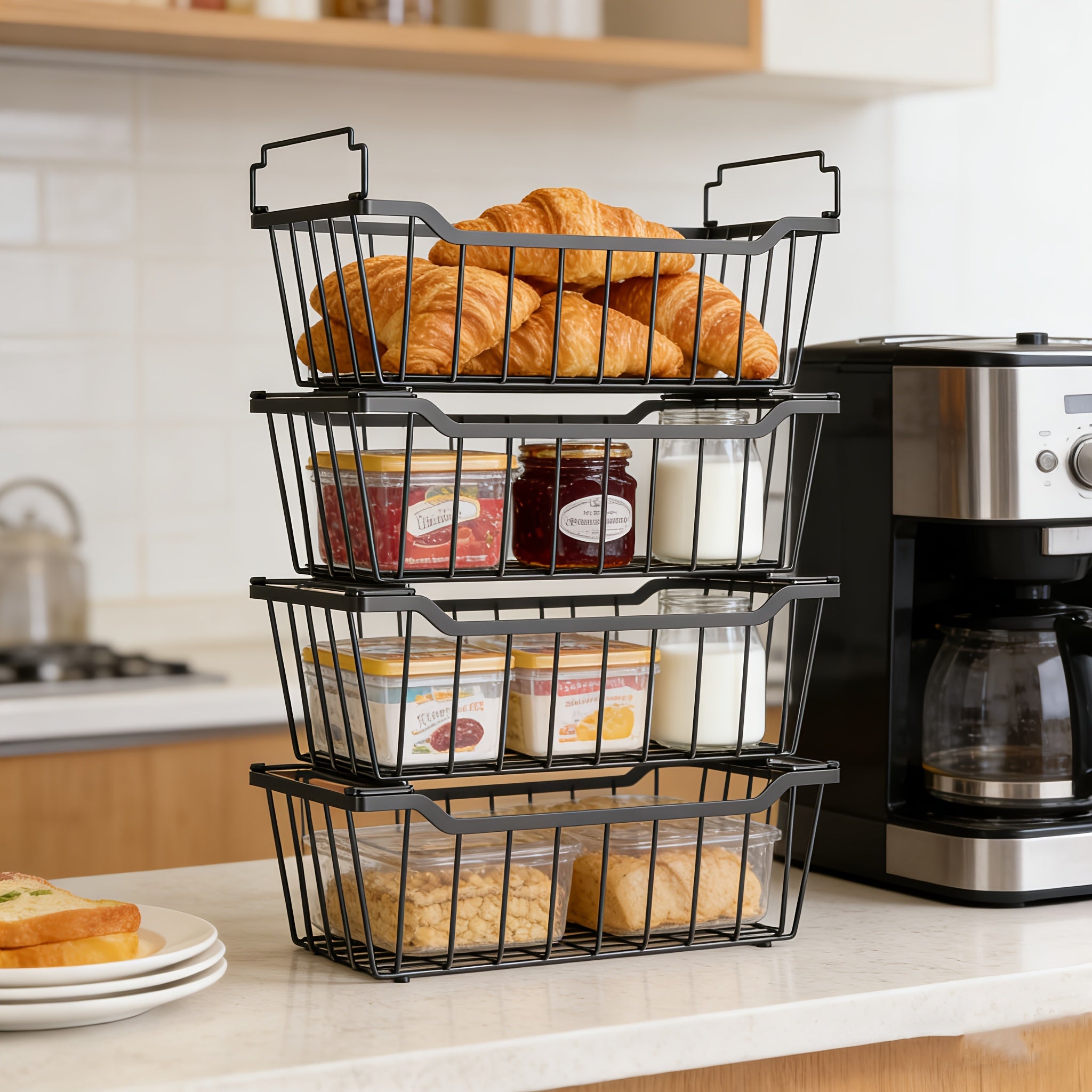 Stackable Freezer Organizer Bins with Foldable Handle - Efficient Refrigerator Storage Rack for Improved Space Utilization & Easy Access - Durable Design for Chest Freezer, Not Just for Freezers