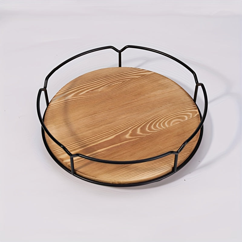 Kitchen Essential – 360° Rotating Solid Wood Turntable Organizer with Sturdy Steel Handles - Space-Saving Storage Tray for Kitchen, Pantry, Cabinet, Vanity & Fridge - Multi-Purpose Spice Rac