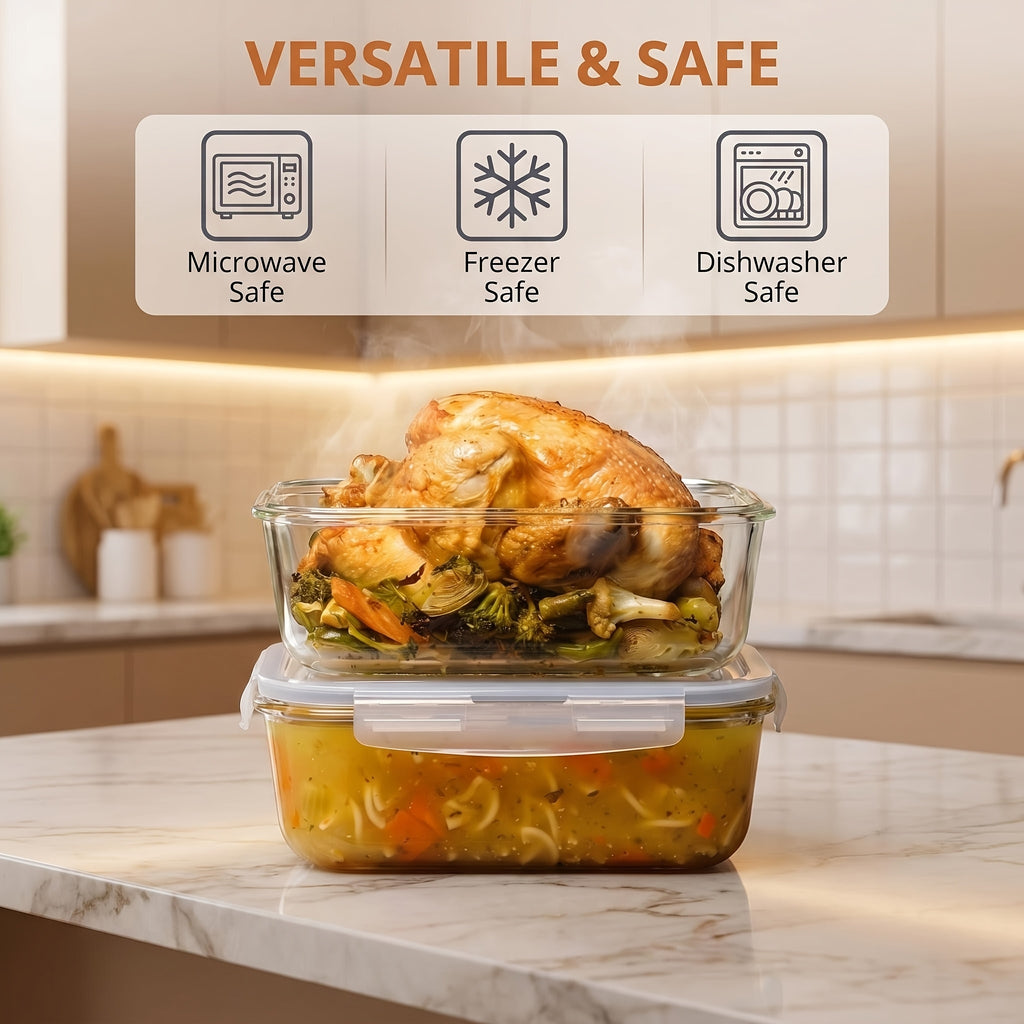 1860Ml/ 63Oz Large Glass Storage Containers with Lids, 2Pack Food & Dish Transport-Bus Tubs, Meal Prep Food Container Set with Snap Airtight Lid, Leak Proof, for Food Storage And Transportation