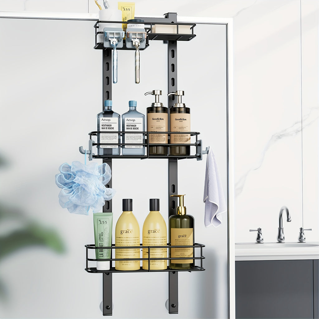 Modern 3 Tier Adjustable Home Storage Rack – durable multi-purpose storage, 3 Tier Bathroom Door Hanging Stainless Steel Shower Shelf No-Punch Height Adjustable Bathroom Door, designed for American homes, daily convenience and practical gifting