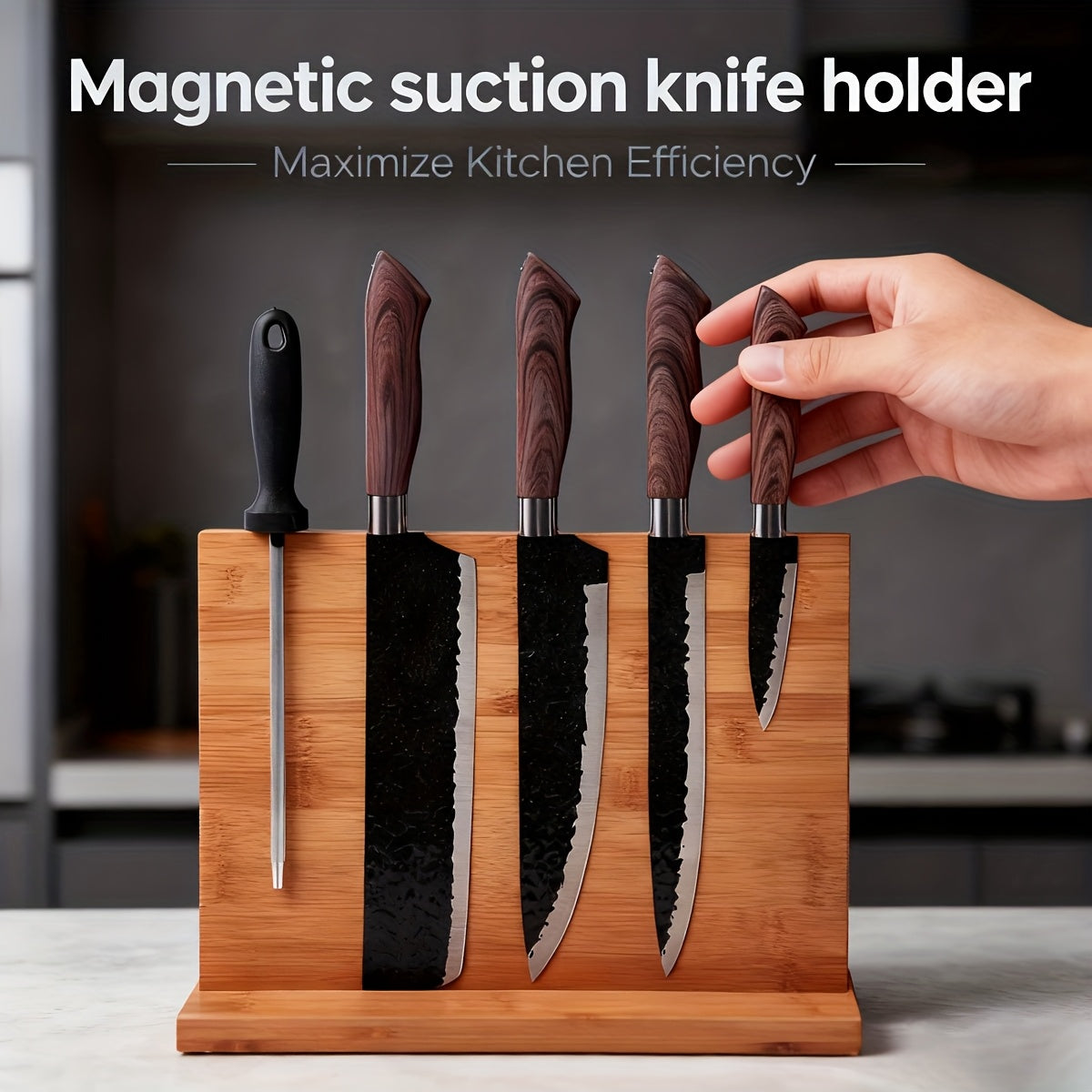 Home Storage Organizer – Magnetic Knife Block & Holder - Non-Slip Magnetic Knife Stand with Knife Storage, Space-Saving Countertop Organizer, - Locking System, Board Compatible (No Knife Sha