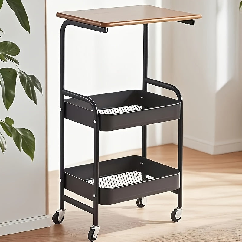 Three-Tier Rolling Cart, Detachable Storage Rack, Snack Storage Stand, Portable Wheels, Multi-Tier Cart - for Bedroom, Kitchen, Bathroom, Household Supplies, Kitchen Storage Cart