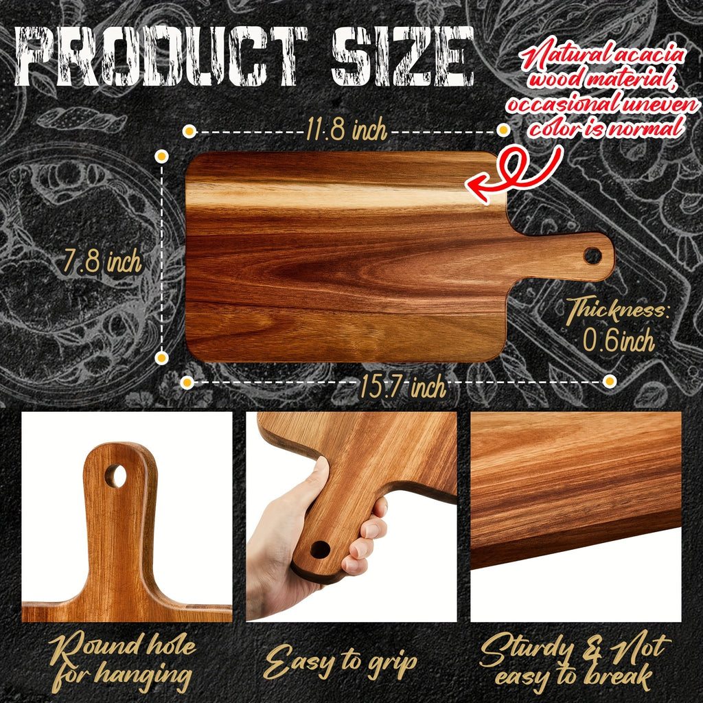 Versatile Kitchen Cutting Board – durable food prep and serving, 10 DIY Acacia Wood Cutting Boards with Handles - 11 7 Inches X 8, designed for American homes, daily convenience and practical gifting