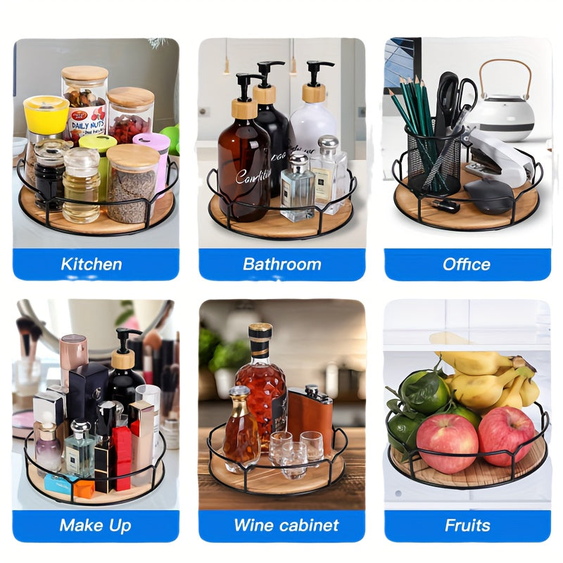 Heavy-Duty Rotating Refrigerator Organizer – easy-access fridge organization, 10 83 Wooden Lazy Susan Turntable - Rotating Organizer with Non-Slip Base for Spices, designed for American homes, daily convenience and practical gifting