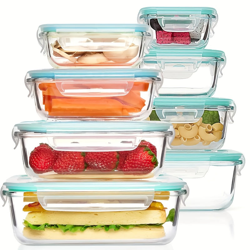 8 Storage Containers, Pre-Meal Preparation, Sealed Lunch Box, Leak-Proof Lock Lid, Microwave Oven, Lunch Box, Oven, Refrigerator And Dishwasher, Bpa-Free, Containing 4 Cleaning Sponges Storage Container Storage Container with Lid