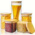 Modern 80oz Airtight Storage Jar Set – clear reusable pantry storage, Square Glass Jars With Bamboo Lids - 80oz X1 42oz X2 27oz X2 Airtight, designed for American homes, daily convenience and practical gifting