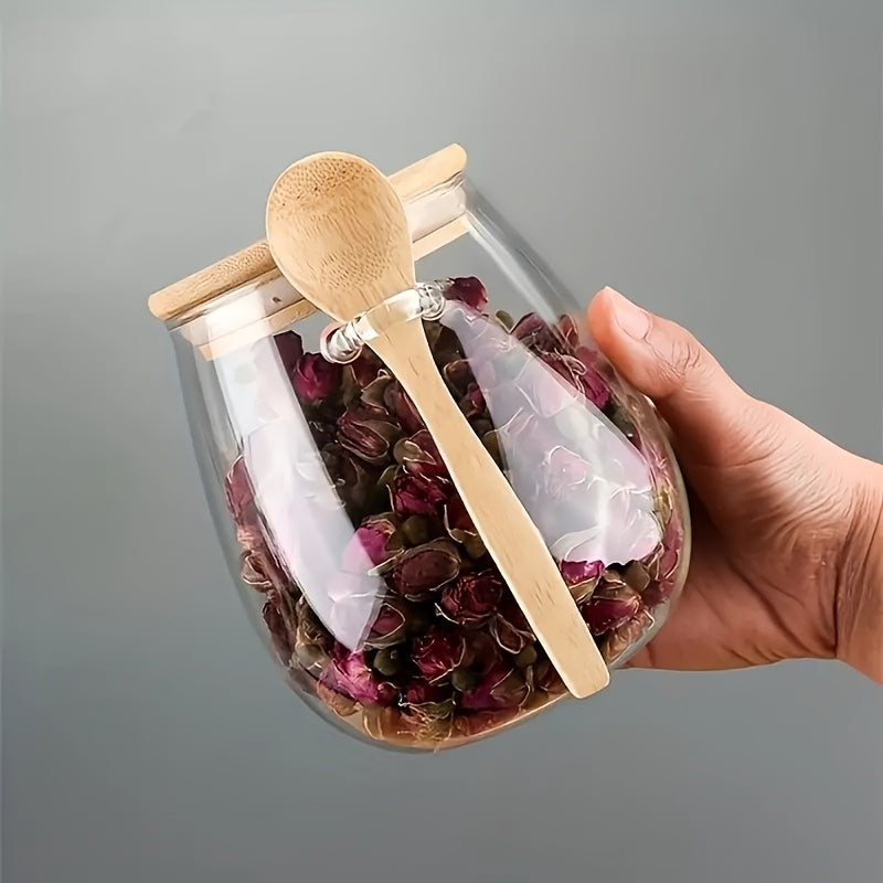 2pcs Set Sealed Glass Storage Jar with Spoon, Reusable Flip Top Round Container, Hand Wash Multipurpose for Coffee, Sugar, Tea, Salt, Candy, Spices - Ideal for Home, Restaurant, Food Trucks