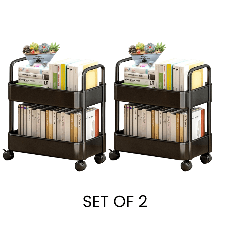 2pcs Rolling Cart with Wheels and Handle,Rolling Storage Cart for Office, Living Room, Laundry Room,Kitchen,Bathroom, Black White