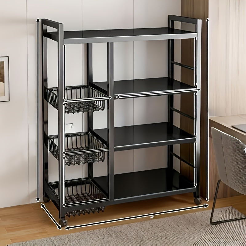 Smart Adjustable Home Storage Rack – durable multi-purpose storage, Kitchen Storage Shelf with Mesh Baskets Metal Frame Serving Cart with Wheels Rolling Baker, designed for American homes, daily convenience and practical gifting