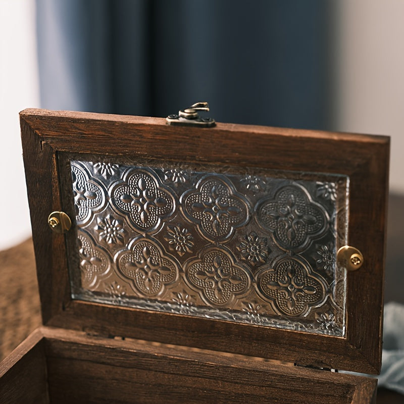 1pc Wooden Storage Box - With Lid - Jewelry Storage Box - Retro Rustic Style - Suitable For Storage Of Accessories, Jewelry And Small Items - Ideal Gift