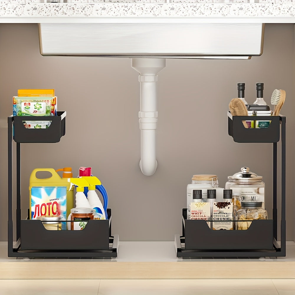 Versatile 1pack Pull-Out Cabinet Organizer – smooth-access cabinet organization, 2-Tier Sliding Under Sink Organizer Rack Kitchen Lower Sink Sorting Sliding Pull-out Cabinet Sorting, designed for American homes, daily convenience and practical giftin