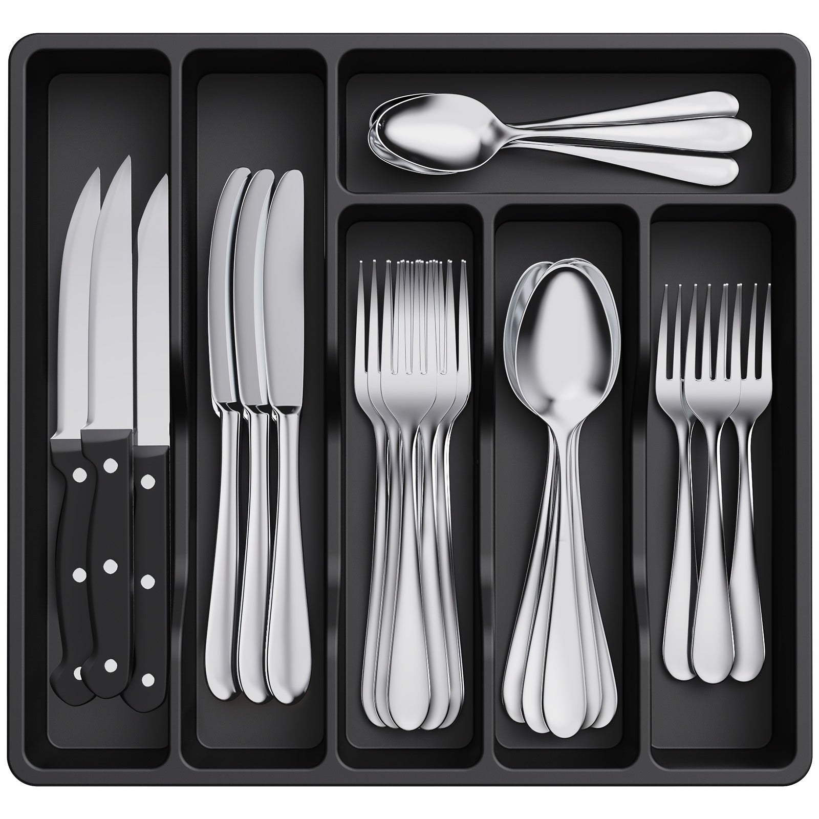 Home Organizer – 5 6 7 Compartment Silverware Drawer Organizer Tray Plastic Cutlery Storage