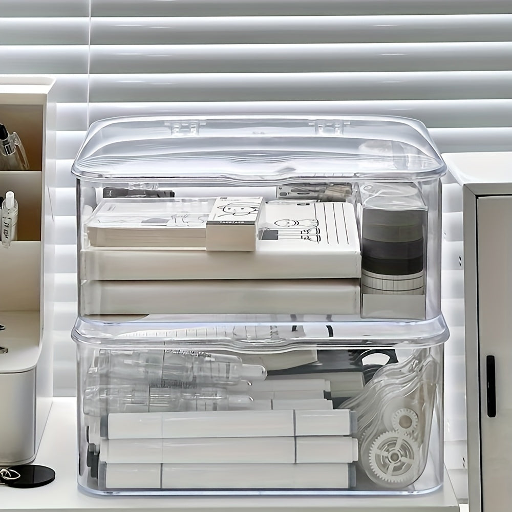 2-6pcs Large Stackable Storage Boxes, Transparent Plastic Storage Box with Lid, Home Office Additions Organizer, for Kitchen Food, Cosmetics, Makeup, Office Additions, Stationery, Desk & Drawer Organizer for Home Storage