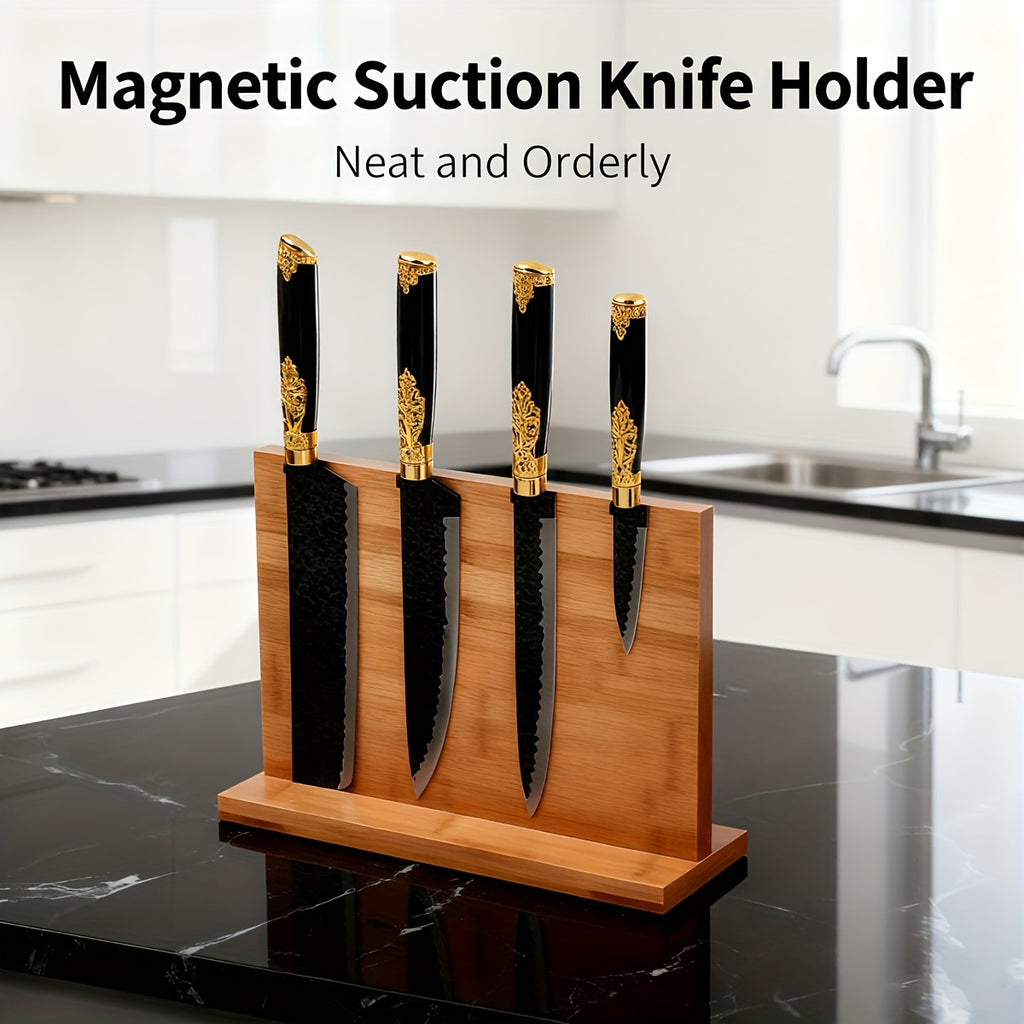 Home Storage Organizer – Magnetic Knife Block & Holder - Non-Slip Magnetic Knife Stand with Knife Storage, Space-Saving Countertop Organizer, - Locking System, Board Compatible (No Knife Sha