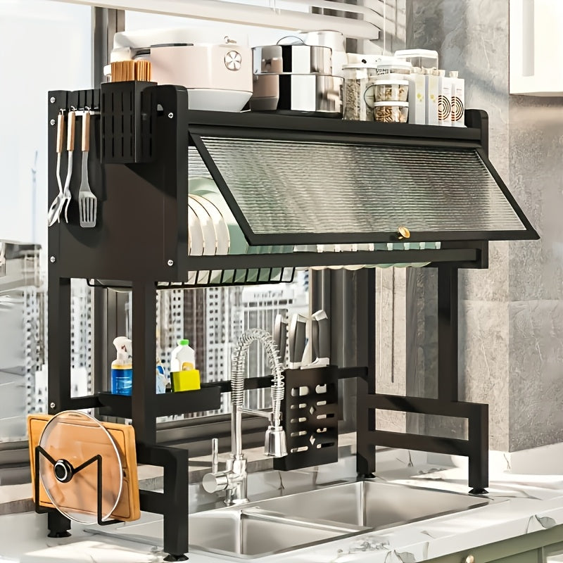 Kitchen Essential – 1pc Multi-Tier Drainage Rack Kitchen Sink Countertop Dustproof Storage Storage Bowl Drying Rack Household Chopsticks Drainage Rack Black Kitchen Shelf for Modern US Homes