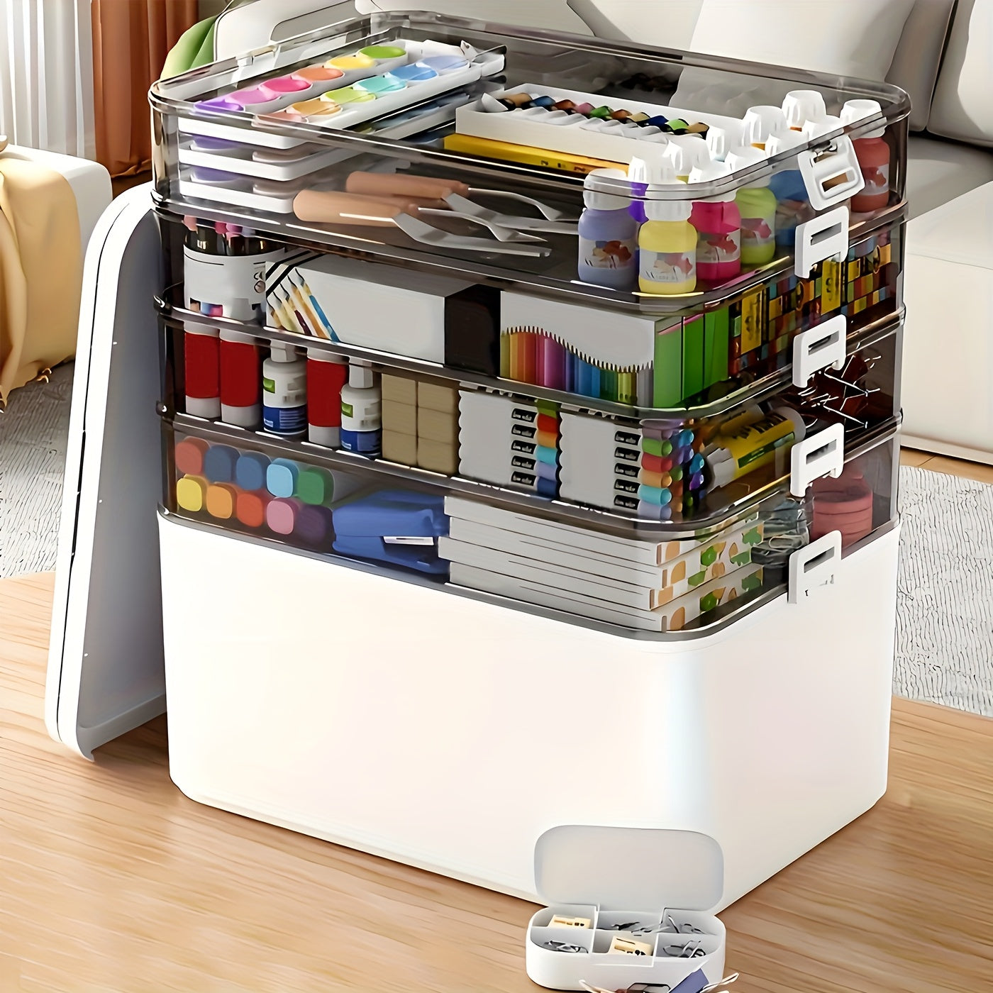Large Capacity Multi-layer Stackable Storage Box with Lids- 5-Tier with Handle, Essential for Home And Travel, Transparent Storage Box - Easy to Clean, for Pill Box Organization, Office Supplies, Sewing Supplies, Bathroom Supplies Storage Box