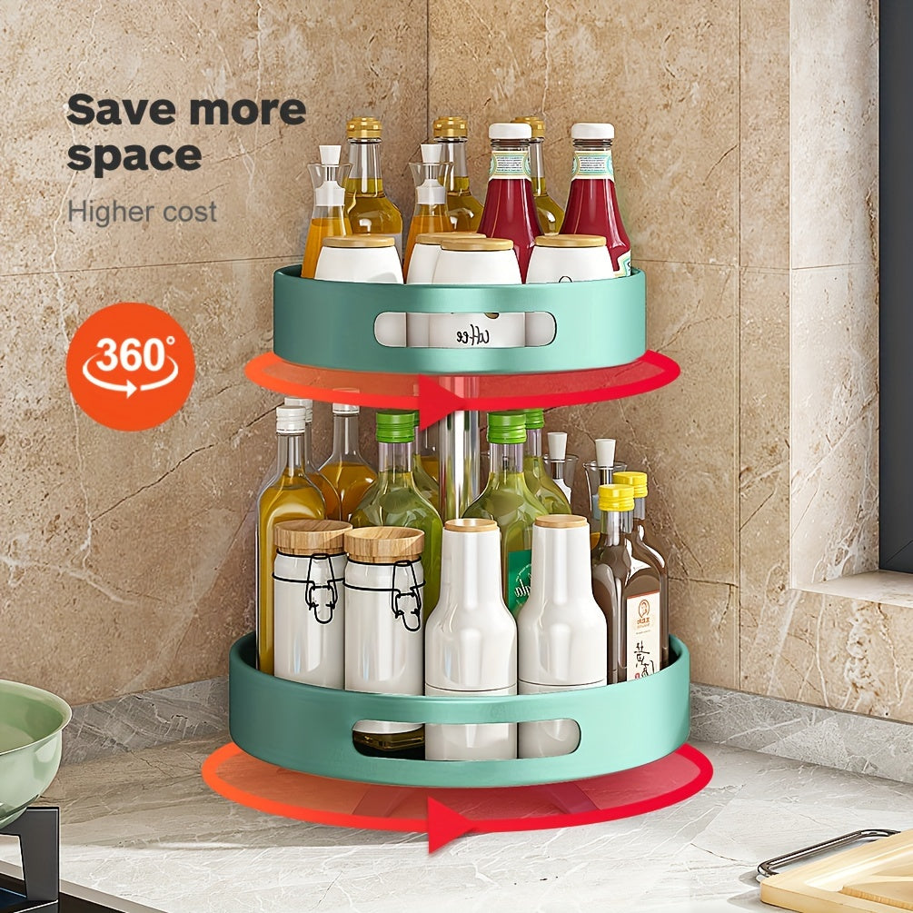 Heavy-Duty Adjustable Home Storage Rack – durable multi-purpose storage, Rotating Seasoning Storage Rack Kitchen Seasoning Shelf Double-layer Household Countertop Corner Seasoning Storage Rack, designed for American homes, daily convenience and pract