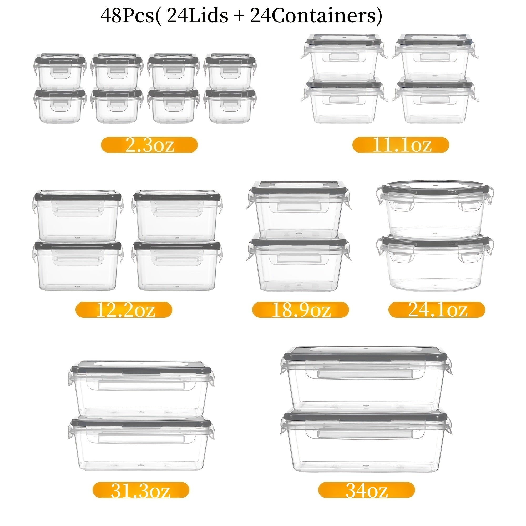 24/40/48pcs (12/20/24 Lids + 12/20/24 Box) Food Storage Container, Fresh-Keeping Boxes, Easy-To-Secure Lids- Airtight Plastic Containers for Food, Suitable for Pantry, Travel, Outdoor Picnics, Kitchen Organization Additions, with Labels Marke