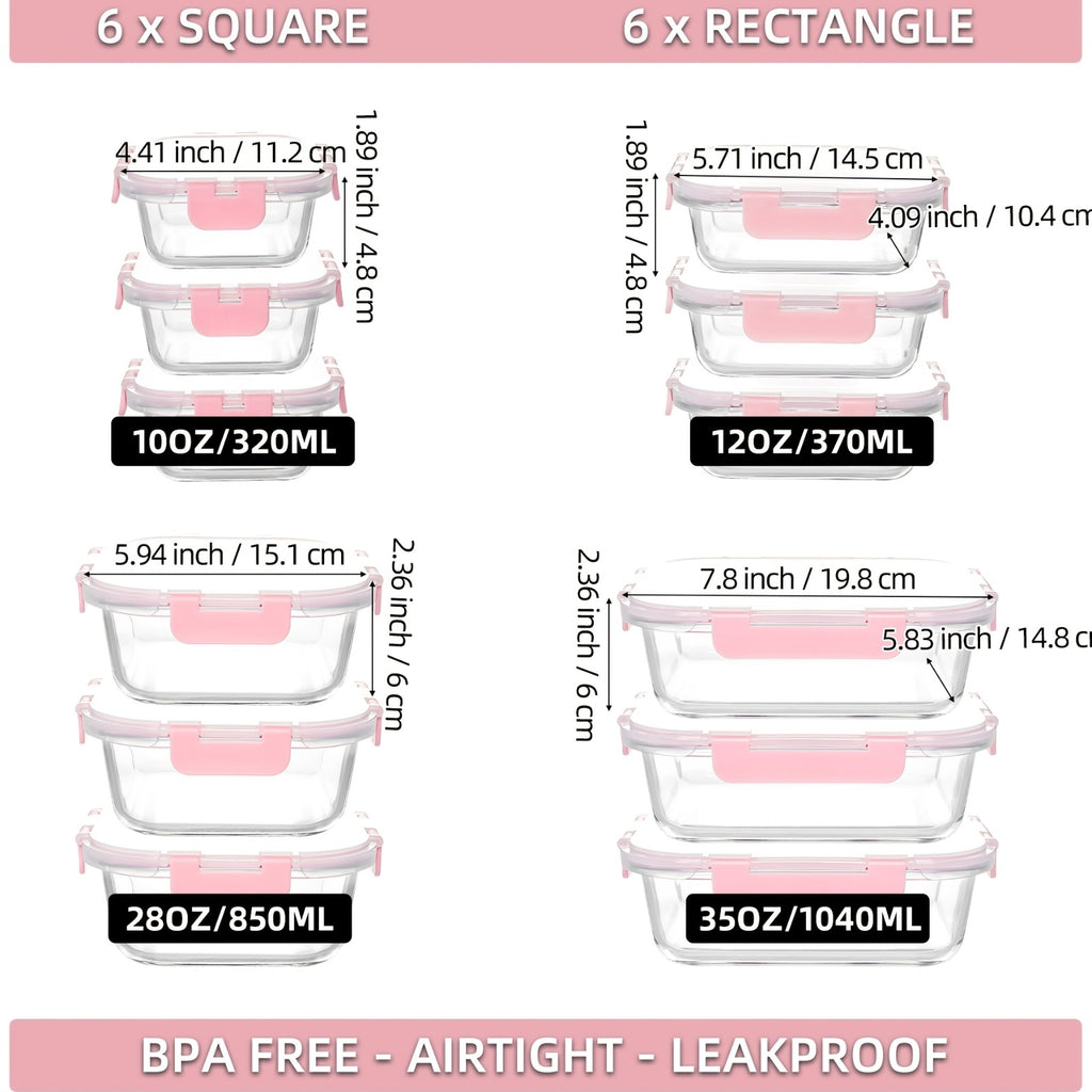 Smart 24pcs Glass Meal Prep Container Set – leak-resistant reusable meal prep, 24pcs 12 Lids 12 Glass Bowl Borosilicate Glass Food Storage Containers with Airtight Lids, designed for American homes, daily convenience and practical gifting