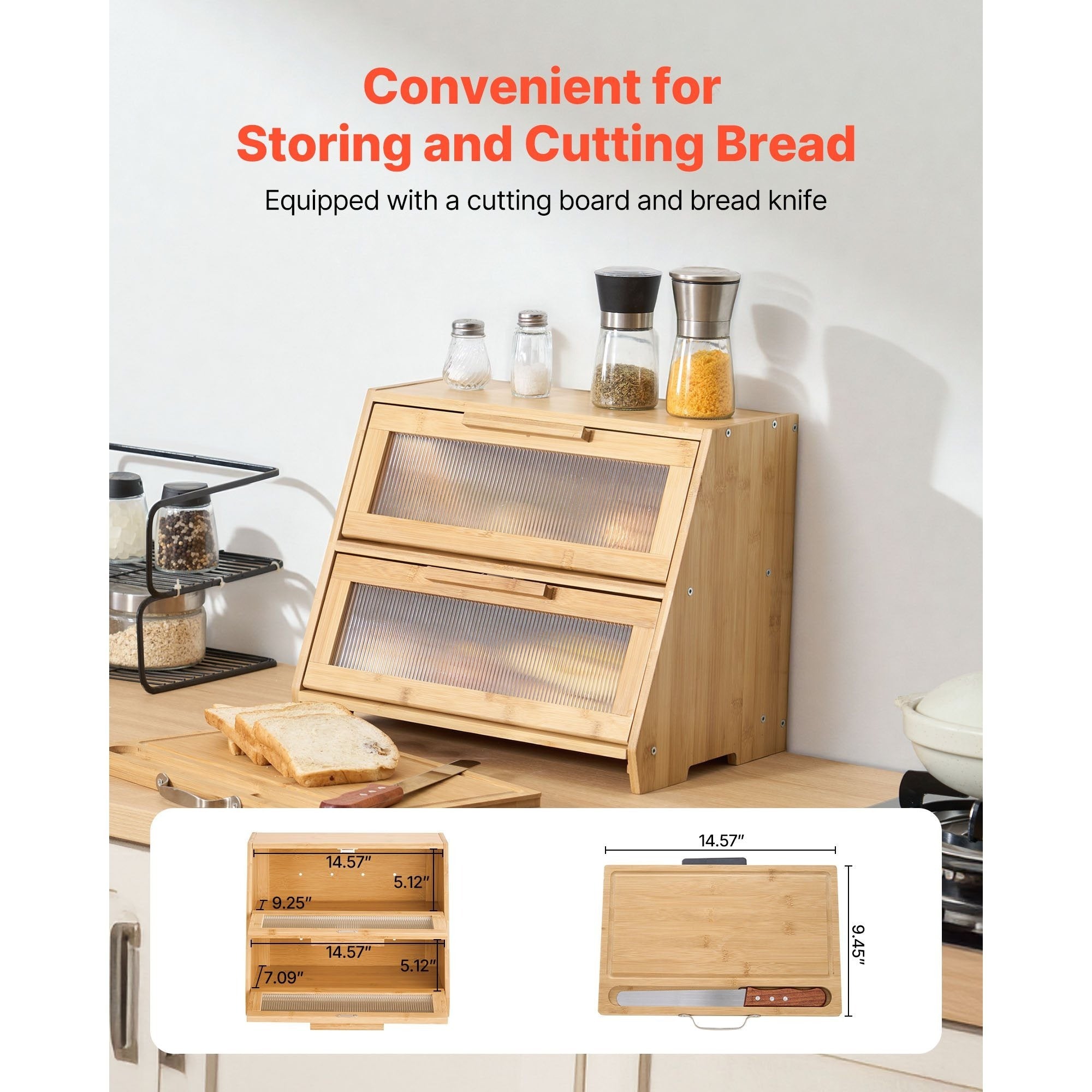 Space-Saving Countertop Bread Storage Box – fresh-bread countertop organization, VEVOR Bread Box for Kitchen Counter Large Capacity Bamboo Storage Container Single-layer Double-layer Black, designed for American homes, daily convenience and practical