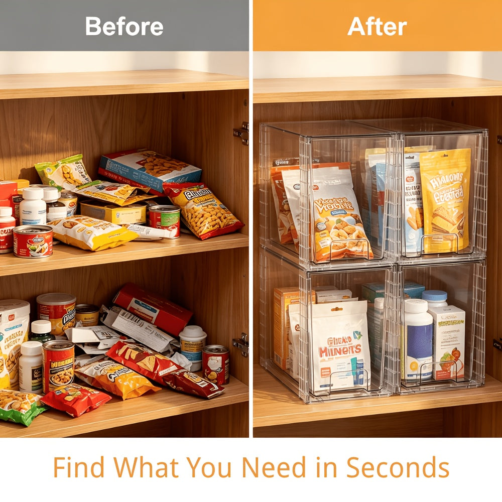 4 Pack 9.7" High Clear Plastic Under Sink Storage, Drawers Organizer - Stackable Storage Bins For Skincare, Makeup, Bathroom & Kitchen Organization - Fits Cabinet, Undersink, Pantry, Vanity