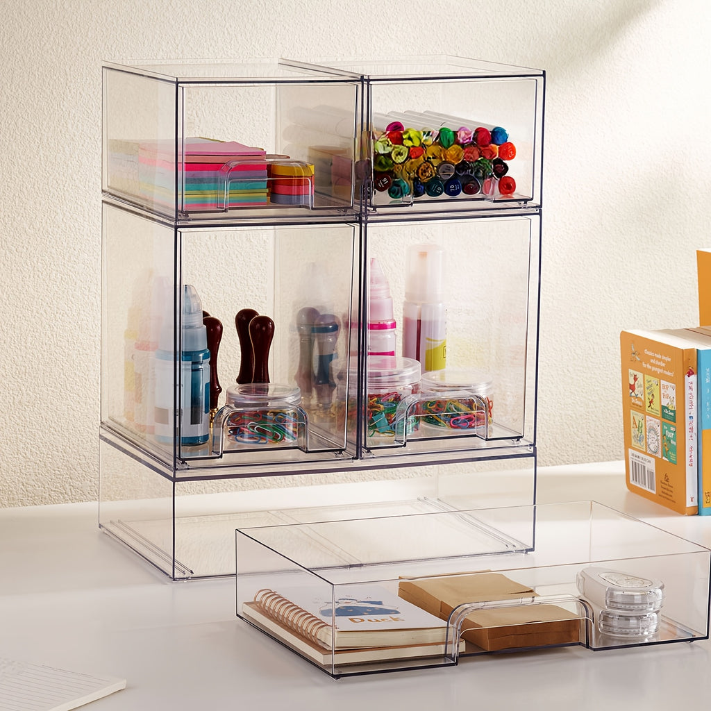 Premium Pull-Out Cabinet Organizer – smooth-access cabinet organization, Clear Stackable Plastic Organizer Bins for Makeup Cosmetics Beauty Supplies Great for Vanity Bathroom, designed for American homes, daily convenience and practical gifting