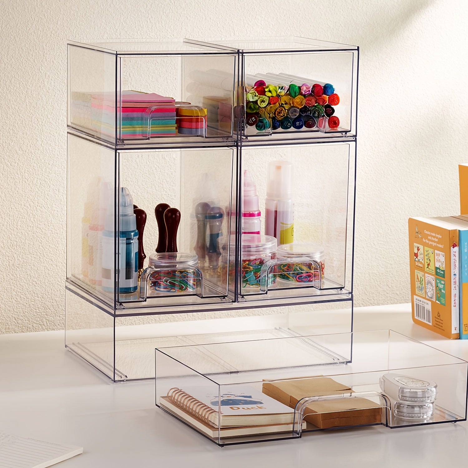Premium Pull-Out Cabinet Organizer – smooth-access cabinet organization, Clear Stackable Plastic Organizer Bins for Makeup Cosmetics Beauty Supplies Great for Vanity Bathroom, designed for American homes, daily convenience and practical gifting