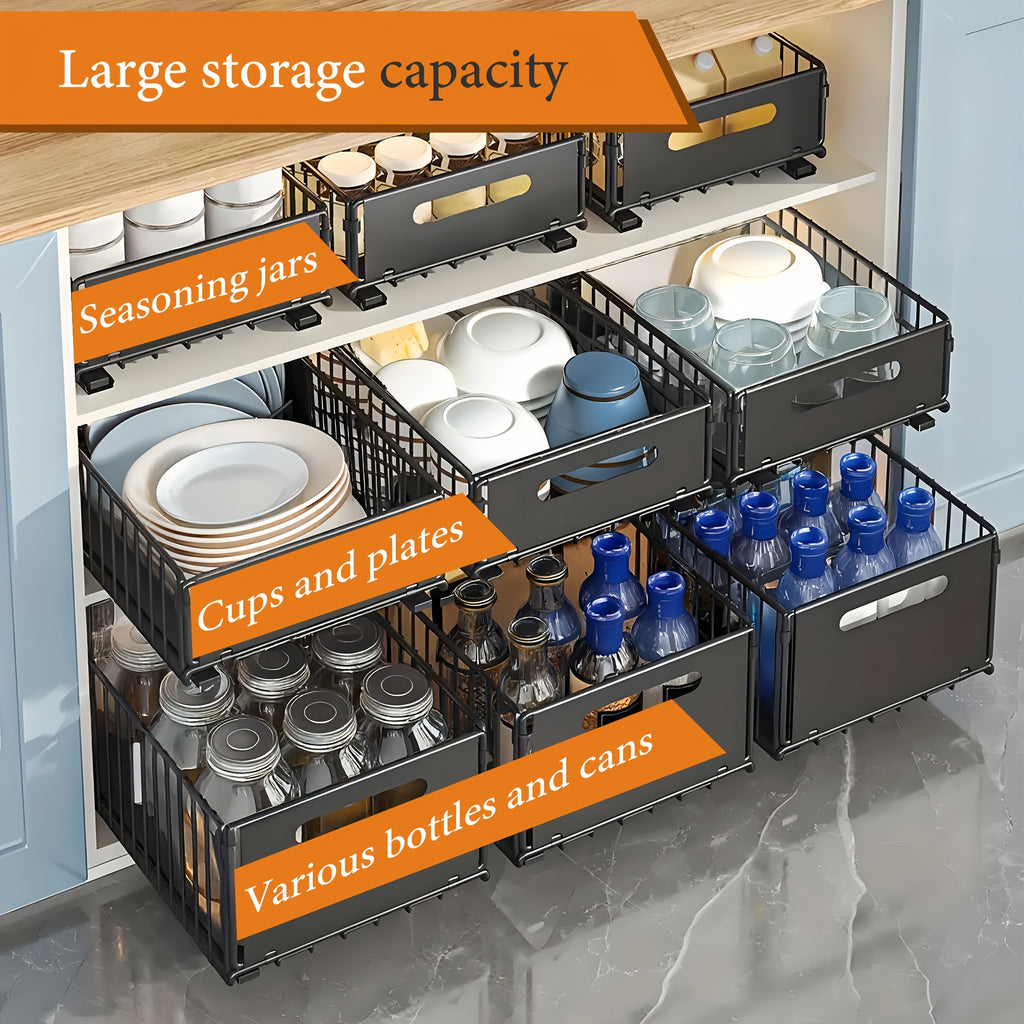 2pcs, Cabinet Pull-out Storage Basket, Bathroom Sink Slide-out Storage Basket, Sliding Multipurpose Organizer, Spice Rack, Snack Rack, Household Items And Cleaning Supplies Storage Rack, Storage Accessories, Shelf Baskets, Gift, Buy One Get One Free2025