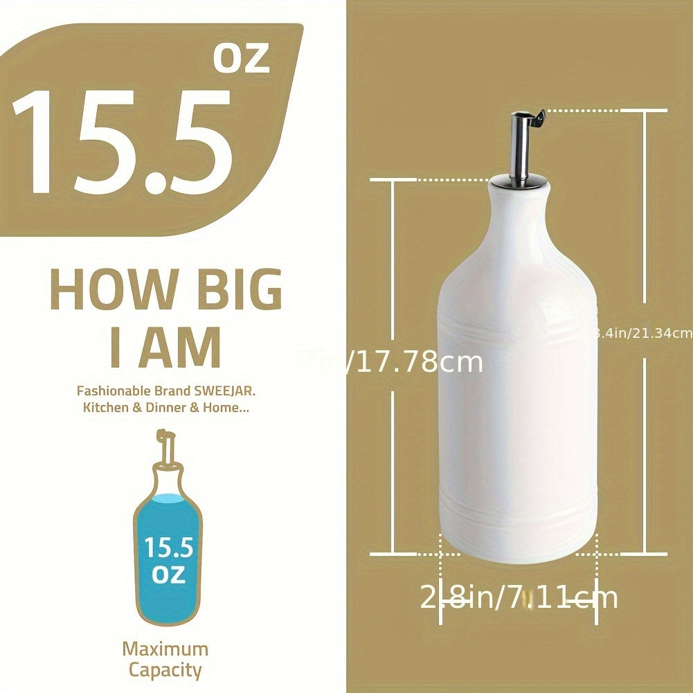 Sweejar Ceramic Olive Oil Dispenser Bottle, Opaque Oil Cruet Protects Oil to Reduce Oxidation, Suitable for Storage Oil, Vinegar, Coffee Syrups & Other Liquids, Pack of 1, 15.5 Fl Oz