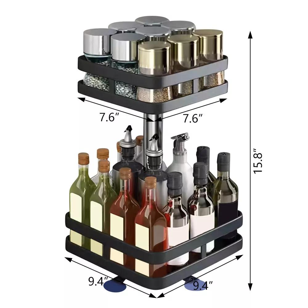 2 Tier Metal Lazy Susan Spice Rack Rotate Height Adjustable Seasoning Organizer