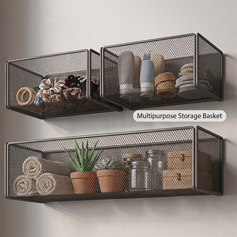 3-Pack Magnetic Storage Organizer 2 Small And 1 Large, Strong Magnet No Drill Wall Mount Basket, Metal Mesh Fridge Storage Rack, Kitchen Spice Organizer, Multi-Use Holder for Refrigerator Washing Machine Coffee Machine Home Wall Storage