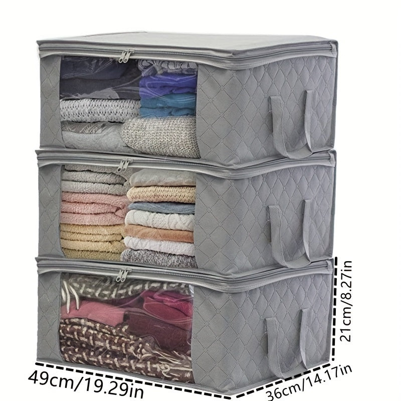 Space-Saving 3pcs Stackable Home Storage Bins – portable space-saving storage, 3pcs Set of Clothing Storage Bags Foldable Blanket Storage Bags Storage Containers for Organizing, designed for American homes, daily convenience and practical gifting