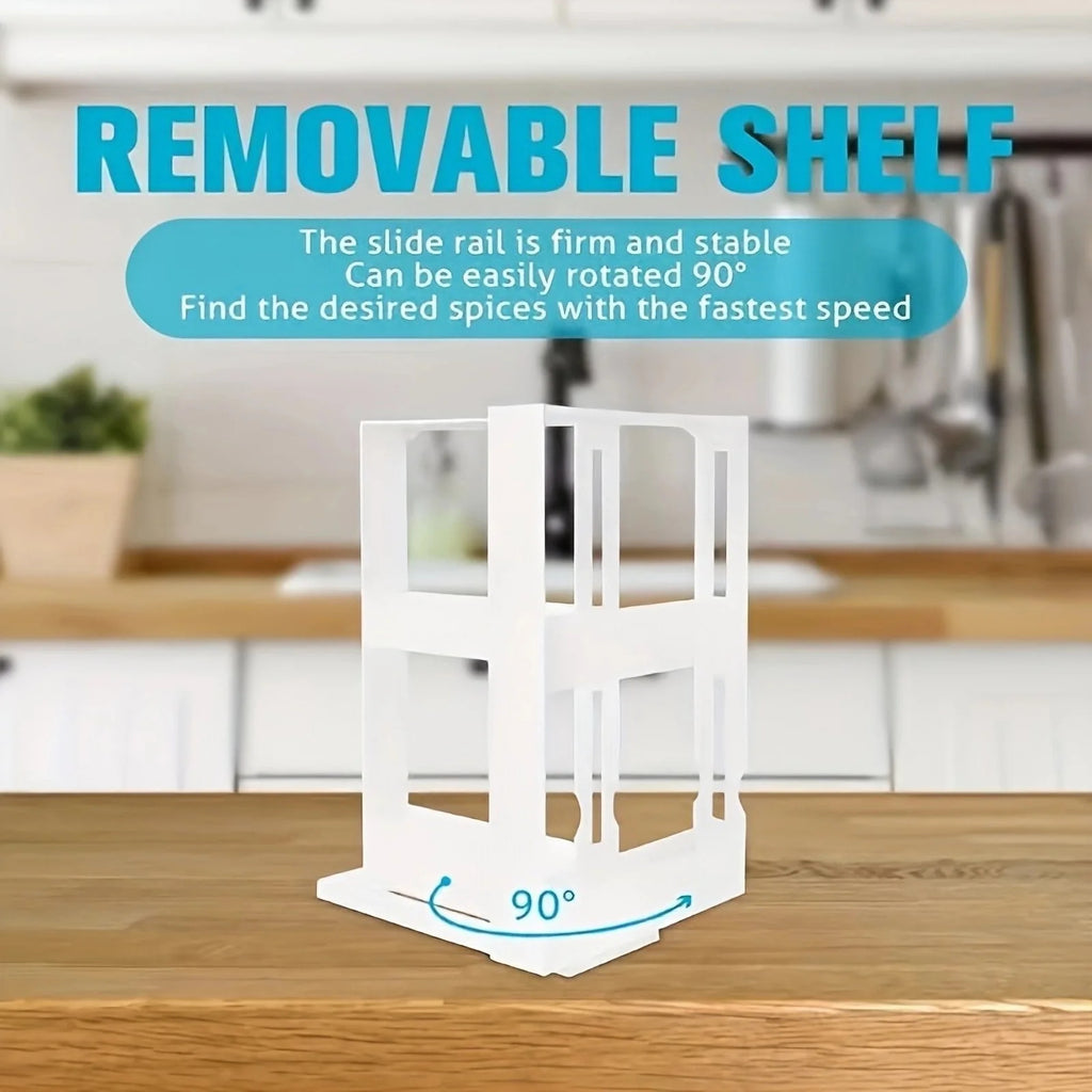 1 Double-Layer Shelf-Non-Slip Base Space-Saving Double-Layer Rotating Spice Rack -Made of Odorless Plastic, Suitable for Storing Essentials in The Kitchen And Bathroom. Spice Organizers And Storage