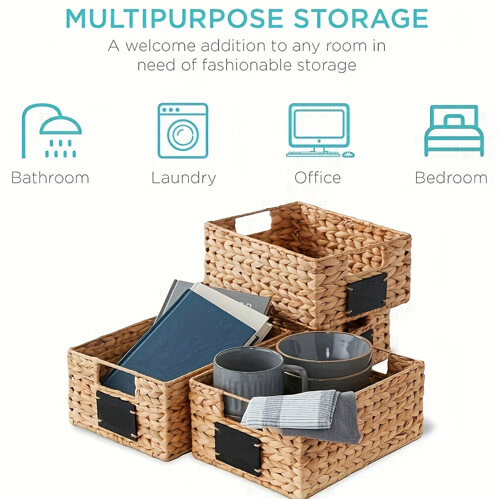 [Wicker Storage Baskets] Wicker Storage Baskets, 9" X 12" X 5", Set Of 4/2/1 With Chalkboard Labels And Handle- Natural, Woven Storage Bin Organizers For Bedroom Kitchen, Shelf Baskets