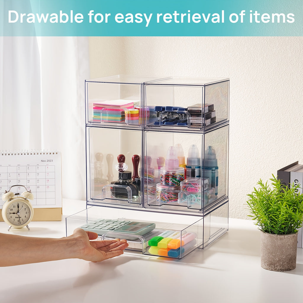 Compact 3/4/5/6 Pack Stackable Storage Drawer – smooth-access cabinet organization, 3 4 5 6 Pack Clear Plastic Organizer Bins Stackable Storage Drawers for Office, designed for American homes, daily convenience and practical gifting