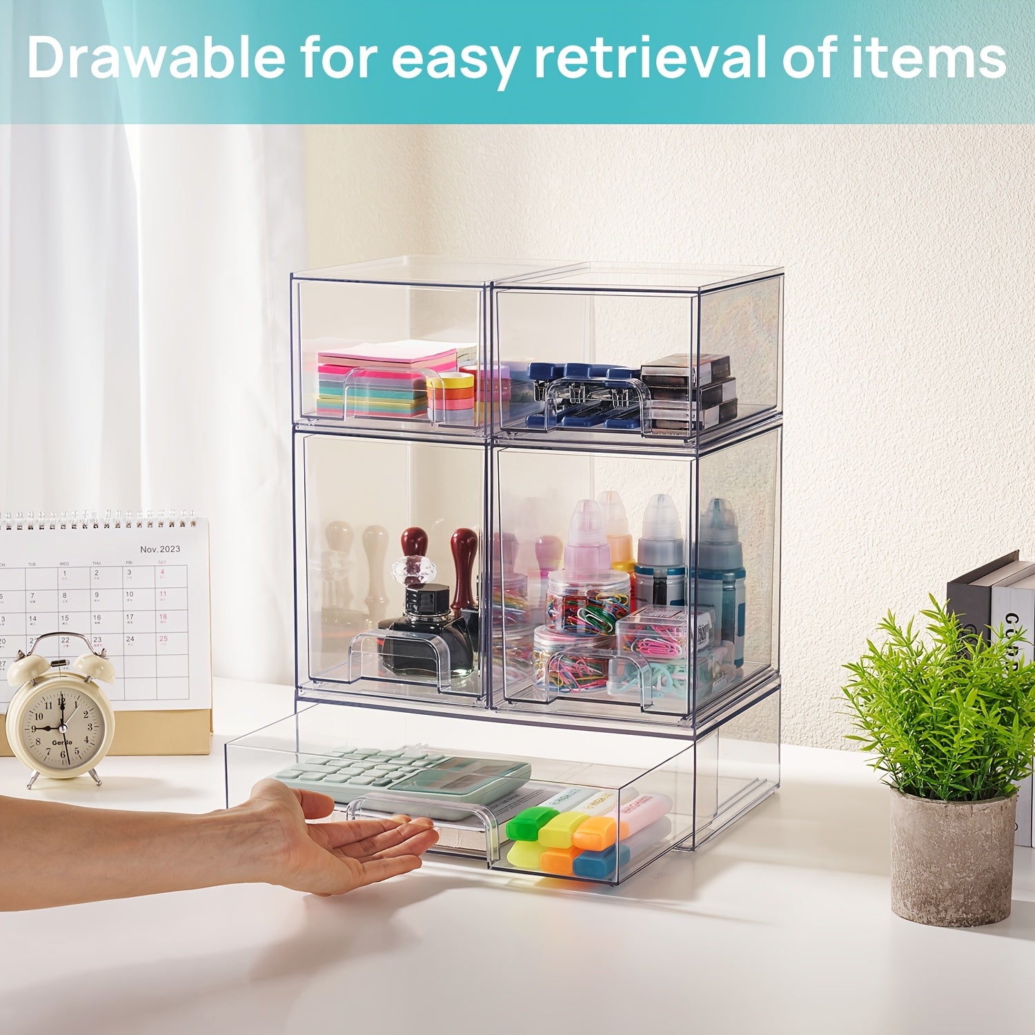 Compact 3/4/5/6 Pack Stackable Storage Drawer – smooth-access cabinet organization, 3 4 5 6 Pack Clear Plastic Organizer Bins Stackable Storage Drawers for Office, designed for American homes, daily convenience and practical gifting