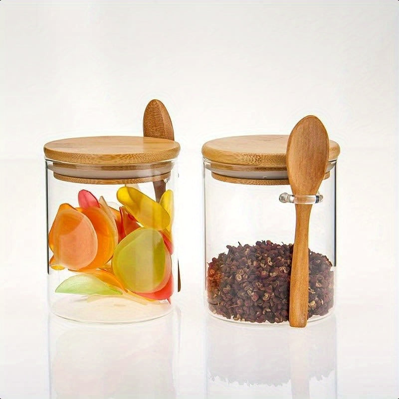 10pcs Glass Jars with Lids & Spoons - Airtight Sealed Containers Suitable for Spices, Salt, Sugar Storage, Lid & Spoon Lid for Camping, Picnic, BBQ, Restaurant Use - Tableware for and Commercial Use