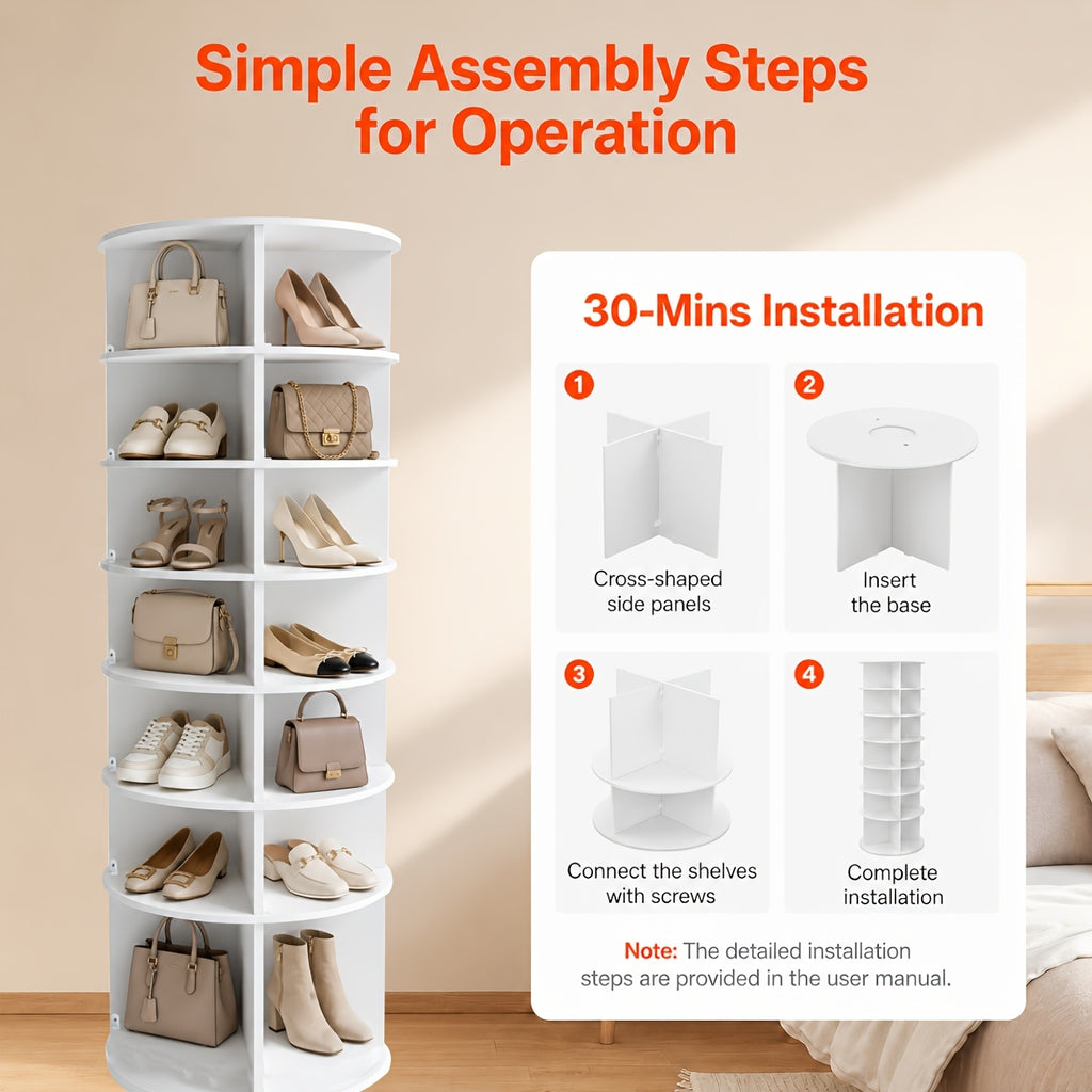 Kitchen Essential – 7-Tier 72.44in Tall Rotating Shelf - No-Drill Space-Saving Storage Rack, 360° Swivel Organizer, Easy Install Stackable Lazy Susan for Bathroom, Kitchen, Entryway, Closet