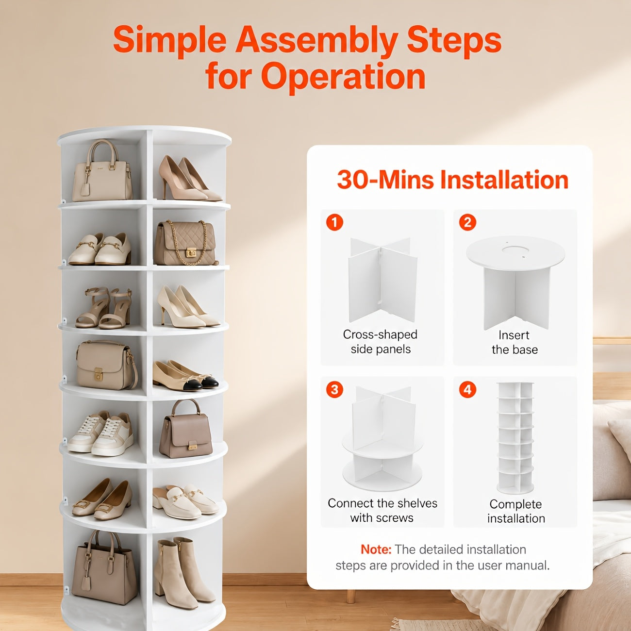 Kitchen Essential – 7-Tier 72.44in Tall Rotating Shelf - No-Drill Space-Saving Storage Rack, 360° Swivel Organizer, Easy Install Stackable Lazy Susan for Bathroom, Kitchen, Entryway, Closet