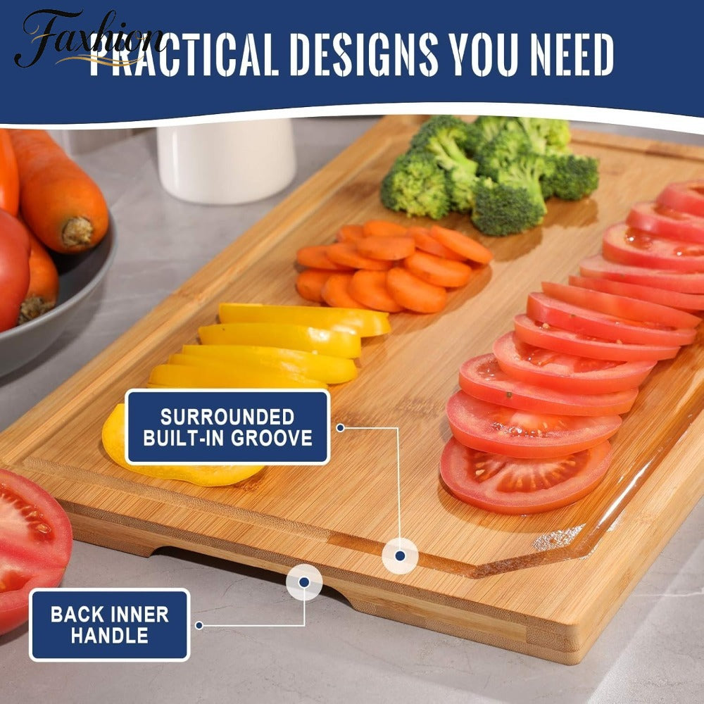 Set of Four Large Bamboo Cutting Boards, Featuring a Heavy-Duty Design with a Juice Groove, Ideal for Slicing Meat, Vegetables, And Cheese. Perfect for Family Gatherings, Parties, And As Gifts for Mother'S Day