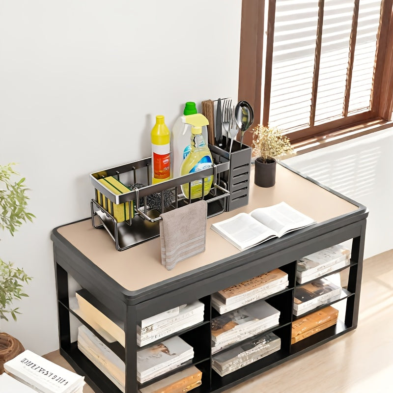 Stainless Steel Kitchen & Bathroom Organizer with Drainage - Multi-Purpose Storage Rack for Spices, Toothbrushes, Soap, and Cleaning Supplies, Includes Drainage Bucket for Sink Organization, Kitchen Sink Organizer