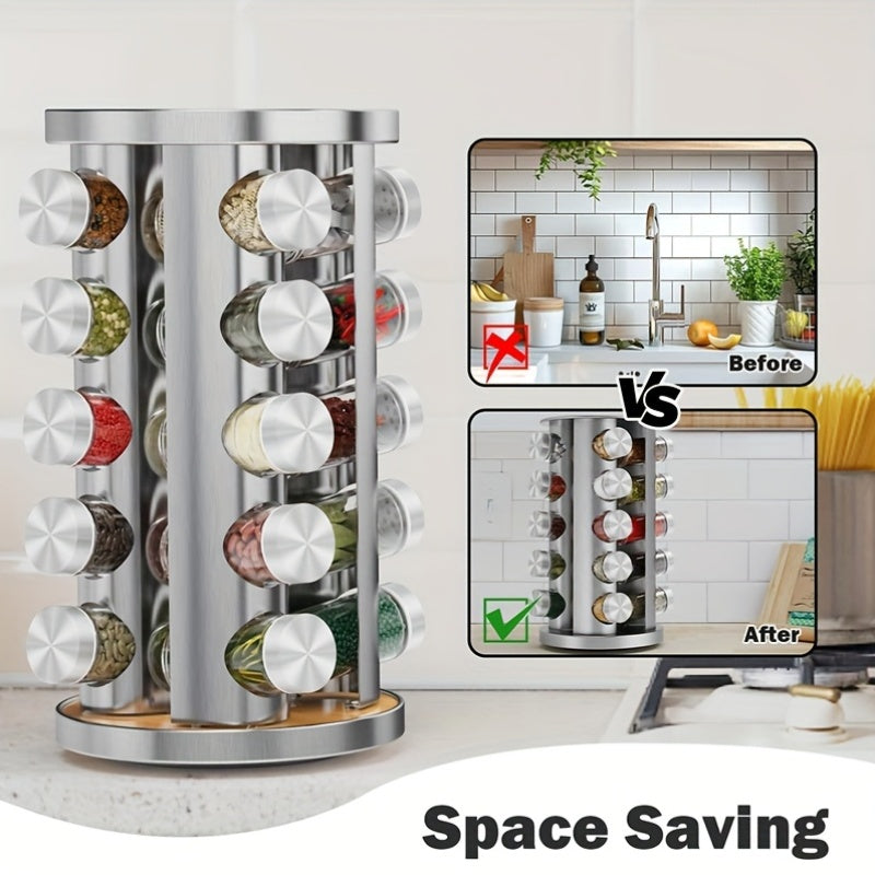Smart Glass Spice Jar Set – clear reusable pantry storage, Spice Carousel Set Featuring 20 Spice Jars Kitchen Spice Organizer for Countertop Or Cupboard, designed for American homes, daily convenience and practical gifting