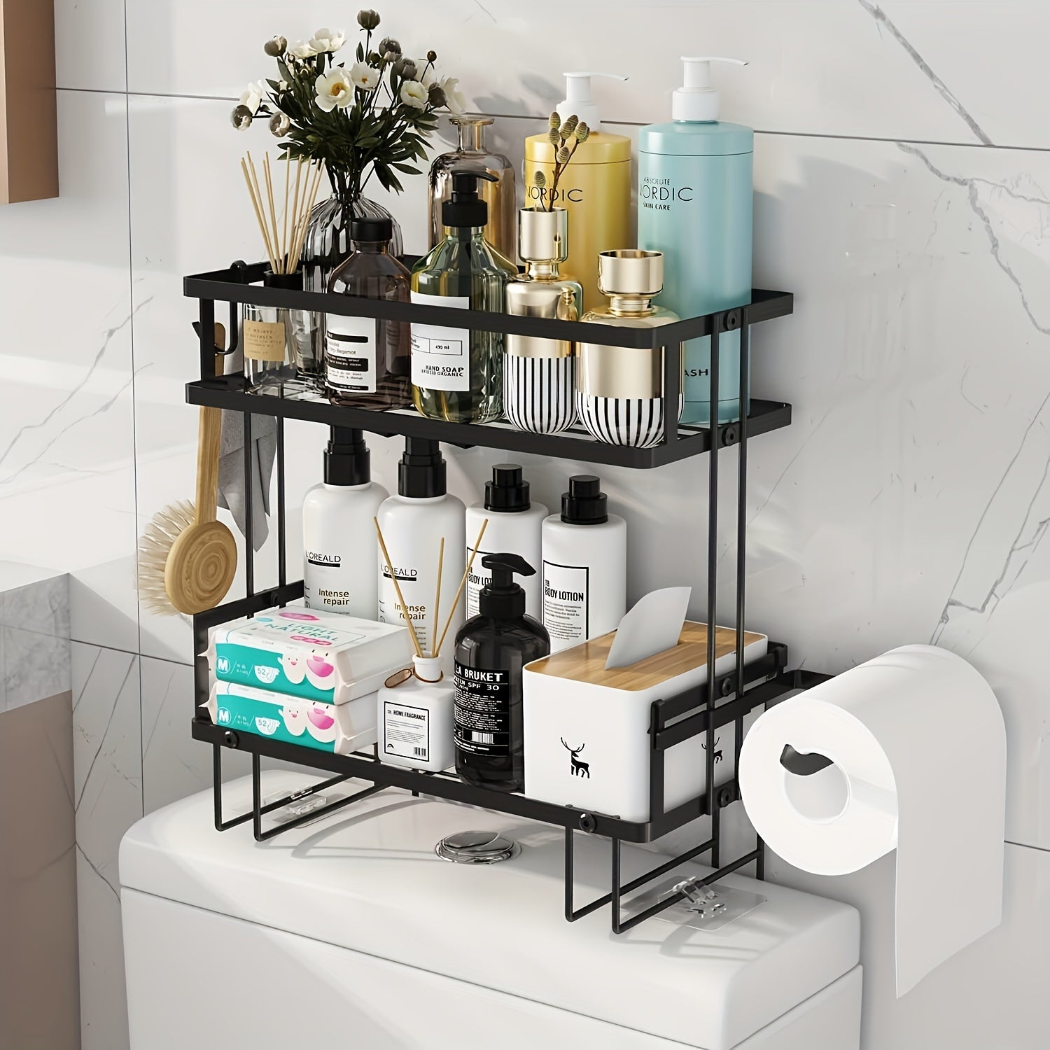 Versatile Adjustable Home Storage Rack – durable multi-purpose storage, Bathroom Over The Toilet Storage Shelf 2-Tier Bathroom Storage Organizer Metal Basket Cabinet With, designed for American homes, daily convenience and practical gifting