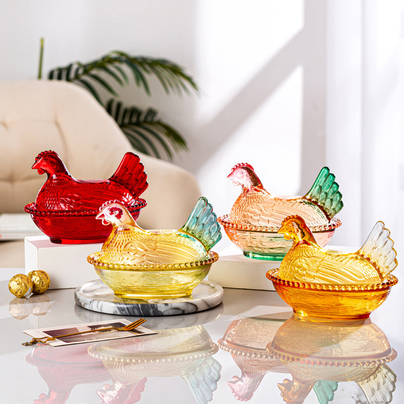 Smart Airtight Storage Jar Set – clear reusable pantry storage, Adorable Candy-Colored Chicken-Shaped Crystal Glass Storage Jar with Lid and Placemats - Perfect Table, designed for American homes, daily convenience and practical gifting