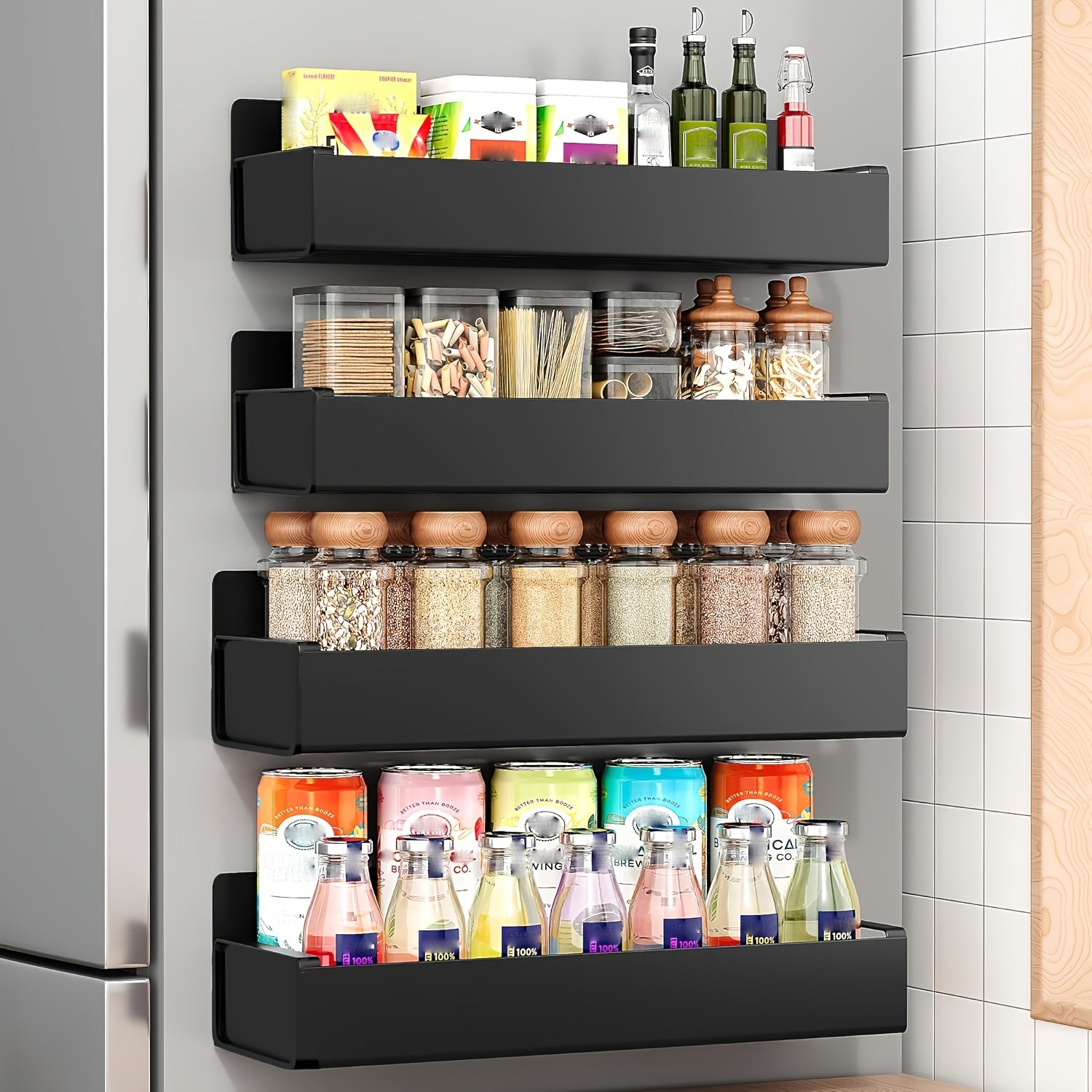 [Movable Metal Storage Rack] 2/4 Movable Metal Refrigerator Magnetic Storage Rack, Multi-Purpose Kitchen Bathroom Storage Box, Space-Saving Multi-Functional Organizer, Easy Appearance