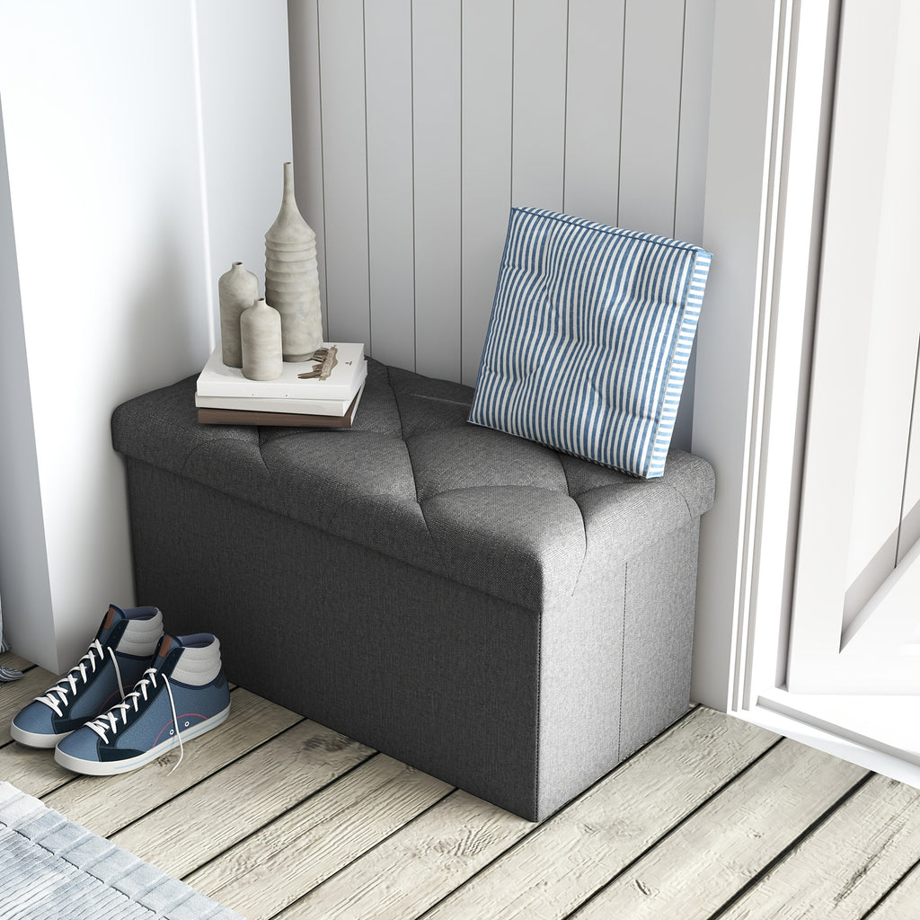 [Multi-Purpose Ottoman Bench] Heavy-Duty Multi-Purpose Folding Storage Ottoman Bench with Seat | Indoor/Outdoor, Space-Saving Design, Non-Porous Easy-Clean Surface - Perfect for Living Room, Bedroom, Patio, Garden Tool Storage - Gray Organizer Bench