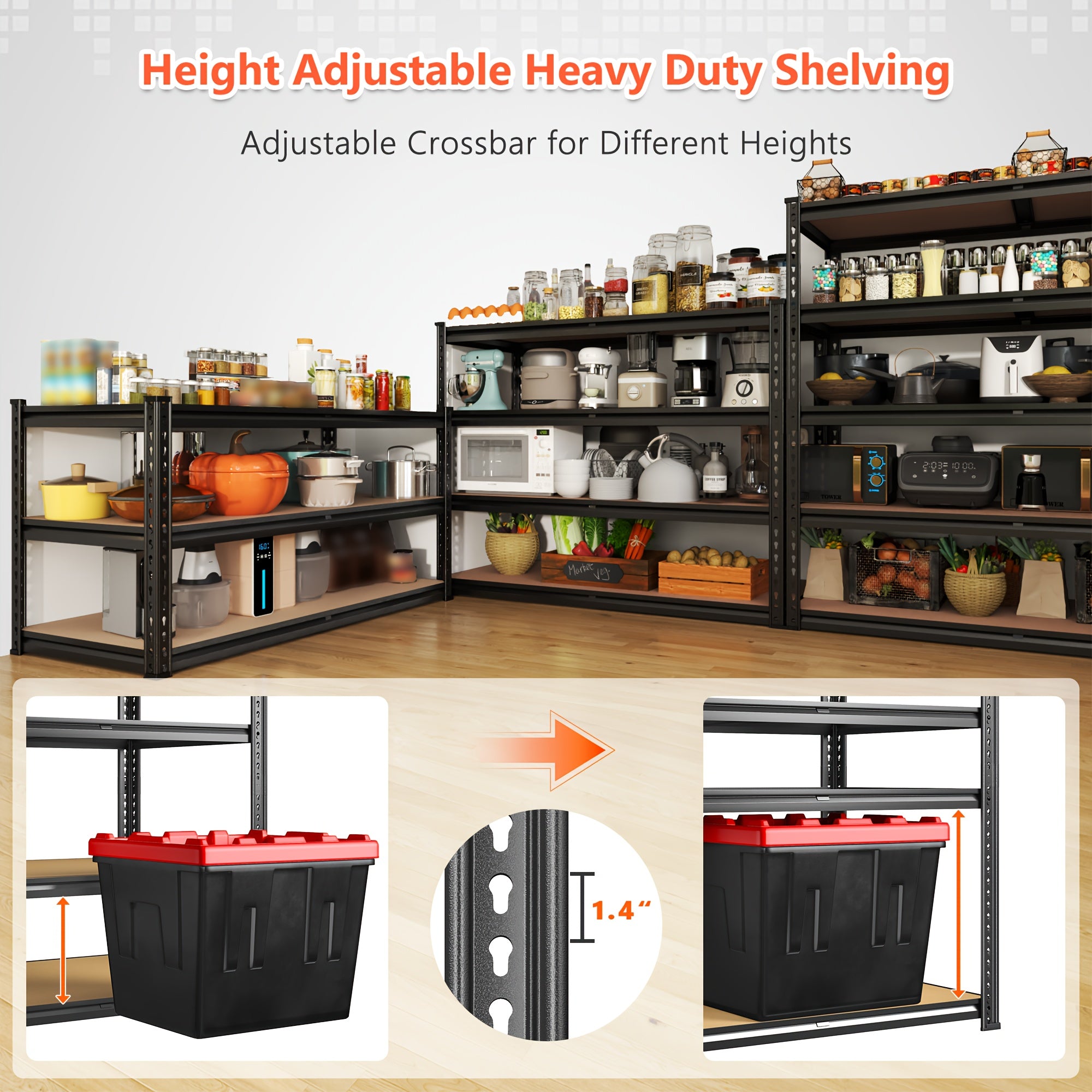 40''W Garage Shelving 2500LBS Storage Shelves Heavy Duty Shelving 72''H 5 Tier Metal Shelves for Garage Shelves Adjustable Shelving Units And Storage for Closet Pantry Shelf, 40"W X 72"H X 20"D. Storage and Organization
